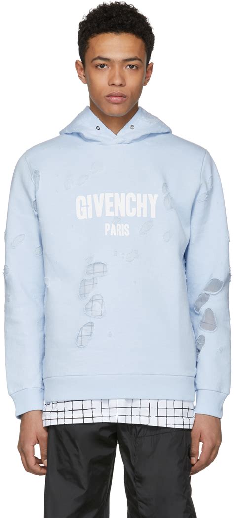 givenchy distressed hoodie blue|givenchy hoodie with holes.